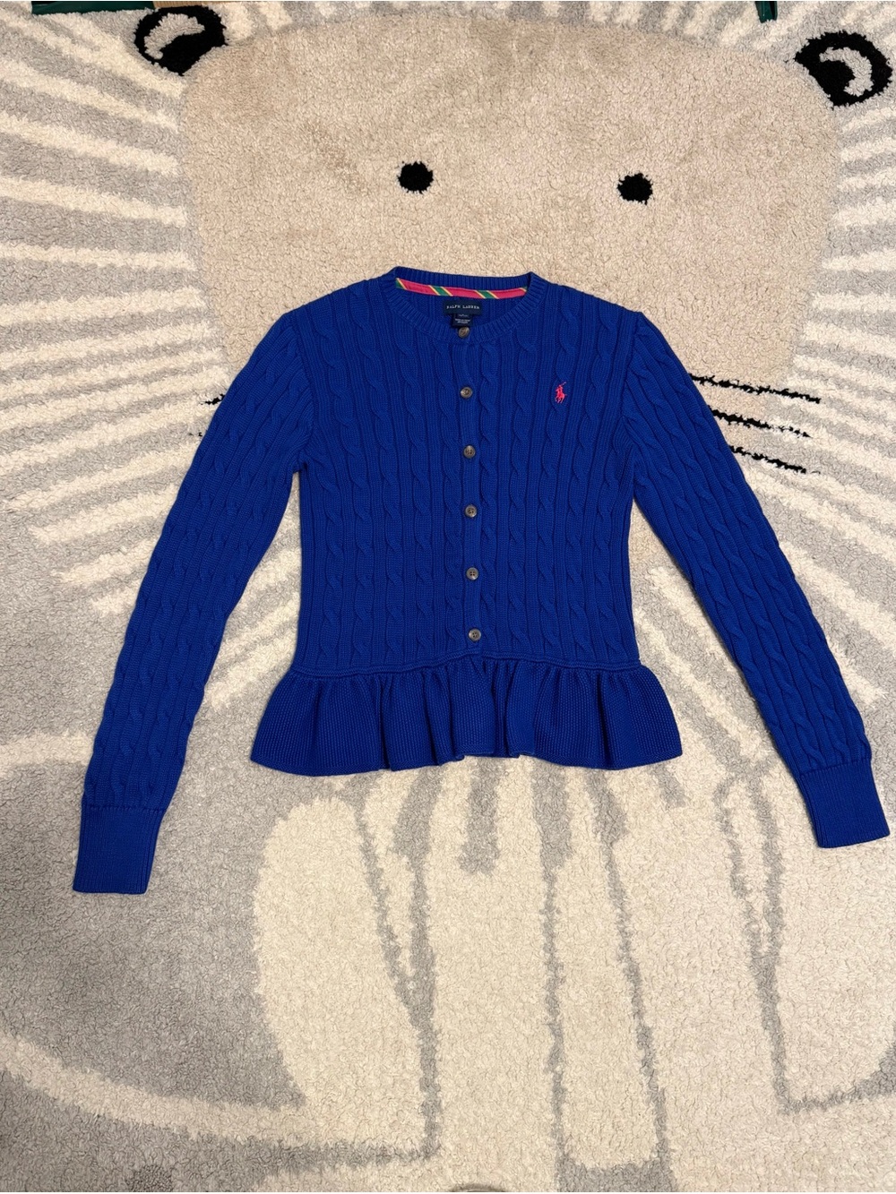 Ralph Lauren Cobalt Cable-Knit Peplum Cardigan